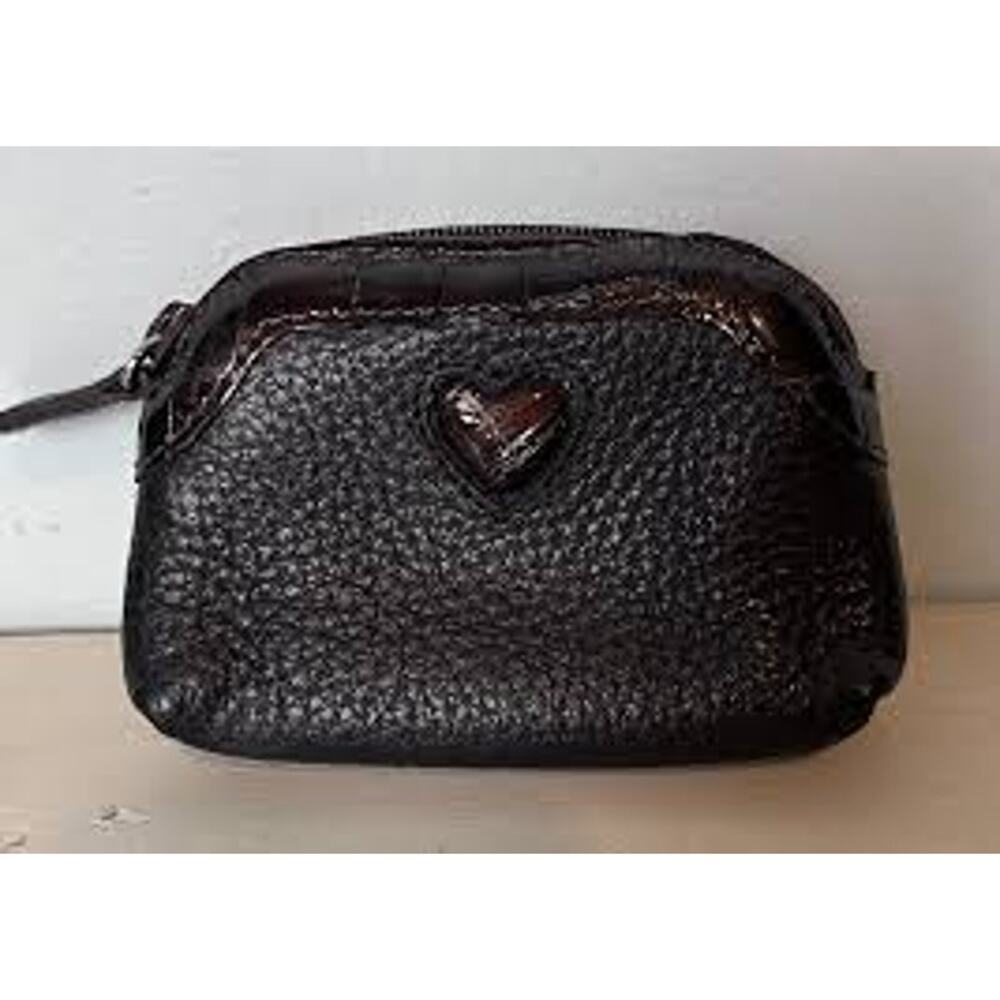 BRIGHTON Pebbled Leather Micro Mini Coin Purse Heart Change Black TINY CUTE